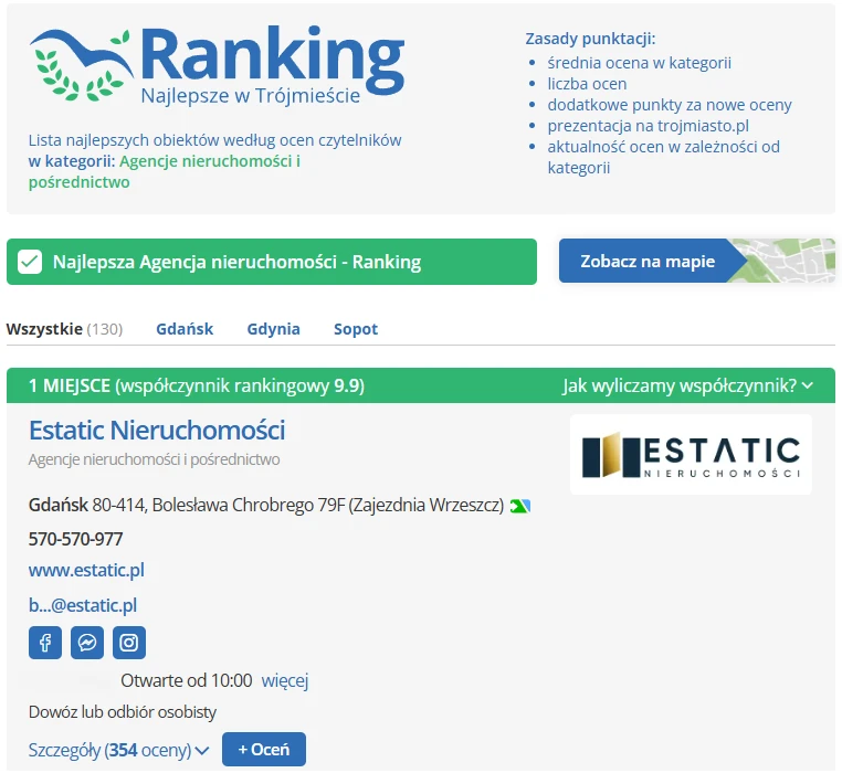 estatic najlepsze biuro nieruchomości w trójmieście numer 1 ranking biur
